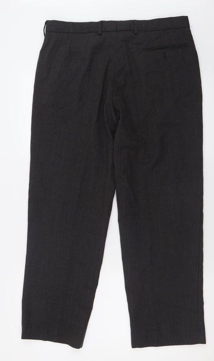 Marks and Spencer Mens Grey  Polyester Trousers  Size 34 L29 in Regular Button - Short Leg