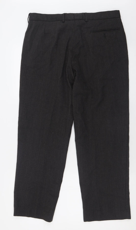 Marks and Spencer Mens Grey  Polyester Trousers  Size 34 L29 in Regular Button - Short Leg