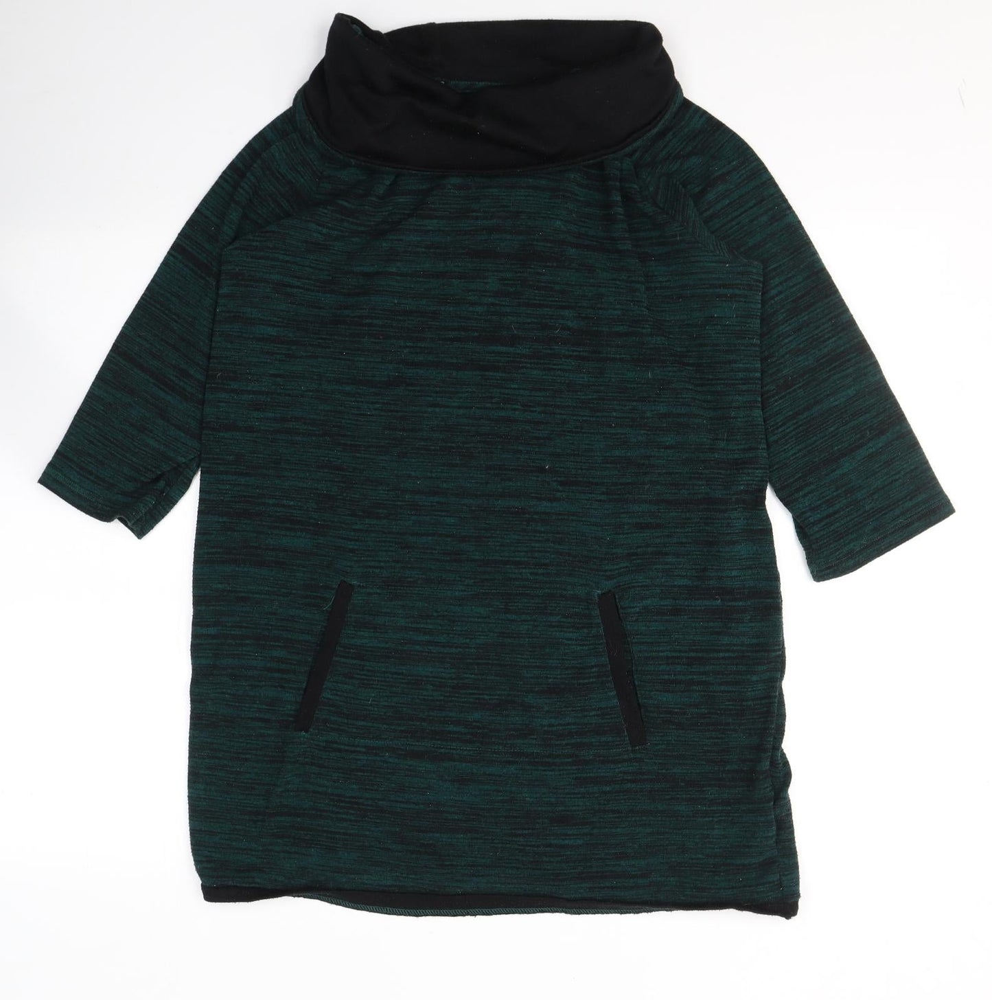 F&F Womens Green Striped Polyester Tunic T-Shirt Size 16 Roll Neck