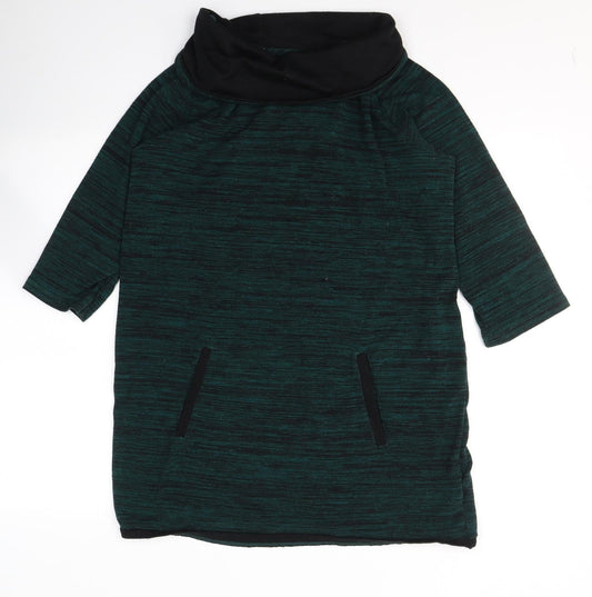 F&F Womens Green Striped Polyester Tunic T-Shirt Size 16 Roll Neck