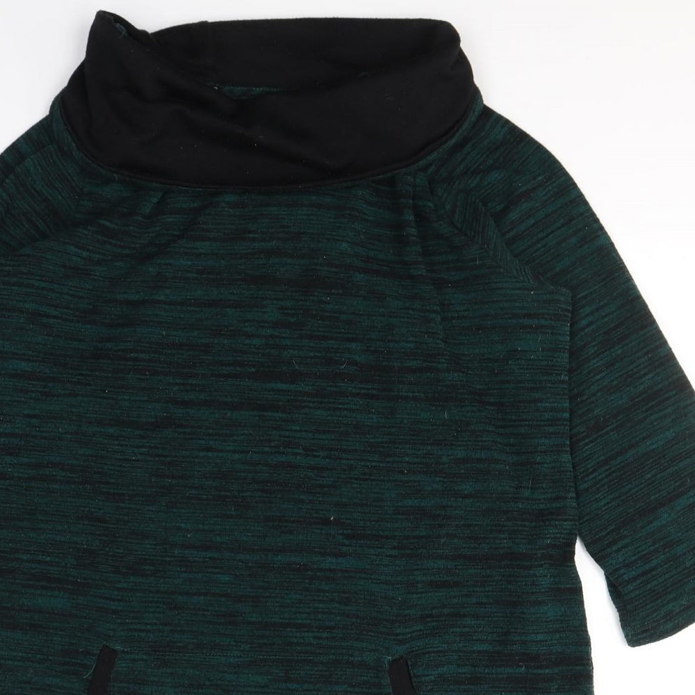 F&F Womens Green Striped Polyester Tunic T-Shirt Size 16 Roll Neck