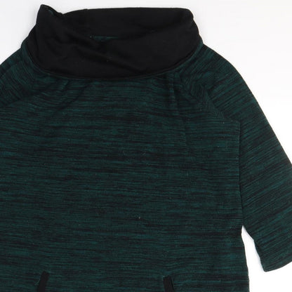 F&F Womens Green Striped Polyester Tunic T-Shirt Size 16 Roll Neck