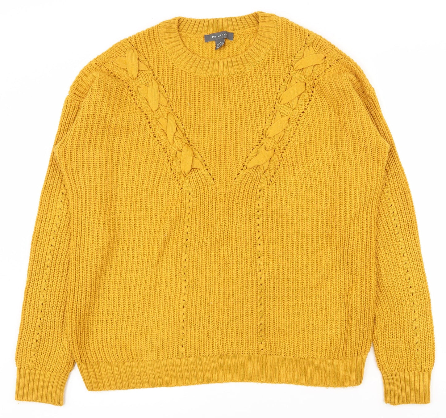 Primark Womens Yellow Crew Neck  Acrylic Pullover Jumper Size 10   - 10-12