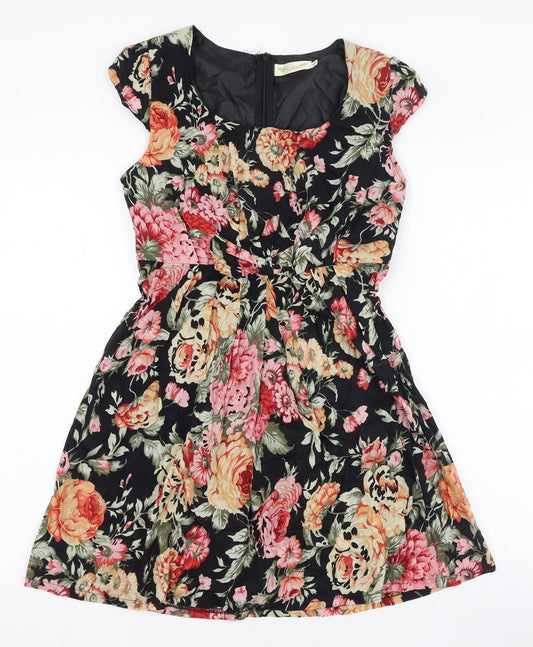 Angel Eye Womens Black Fair Isle Cotton Skater Dress  Size S  Round Neck Zip