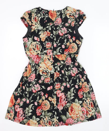 Angel Eye Womens Black Fair Isle Cotton Skater Dress  Size S  Round Neck Zip