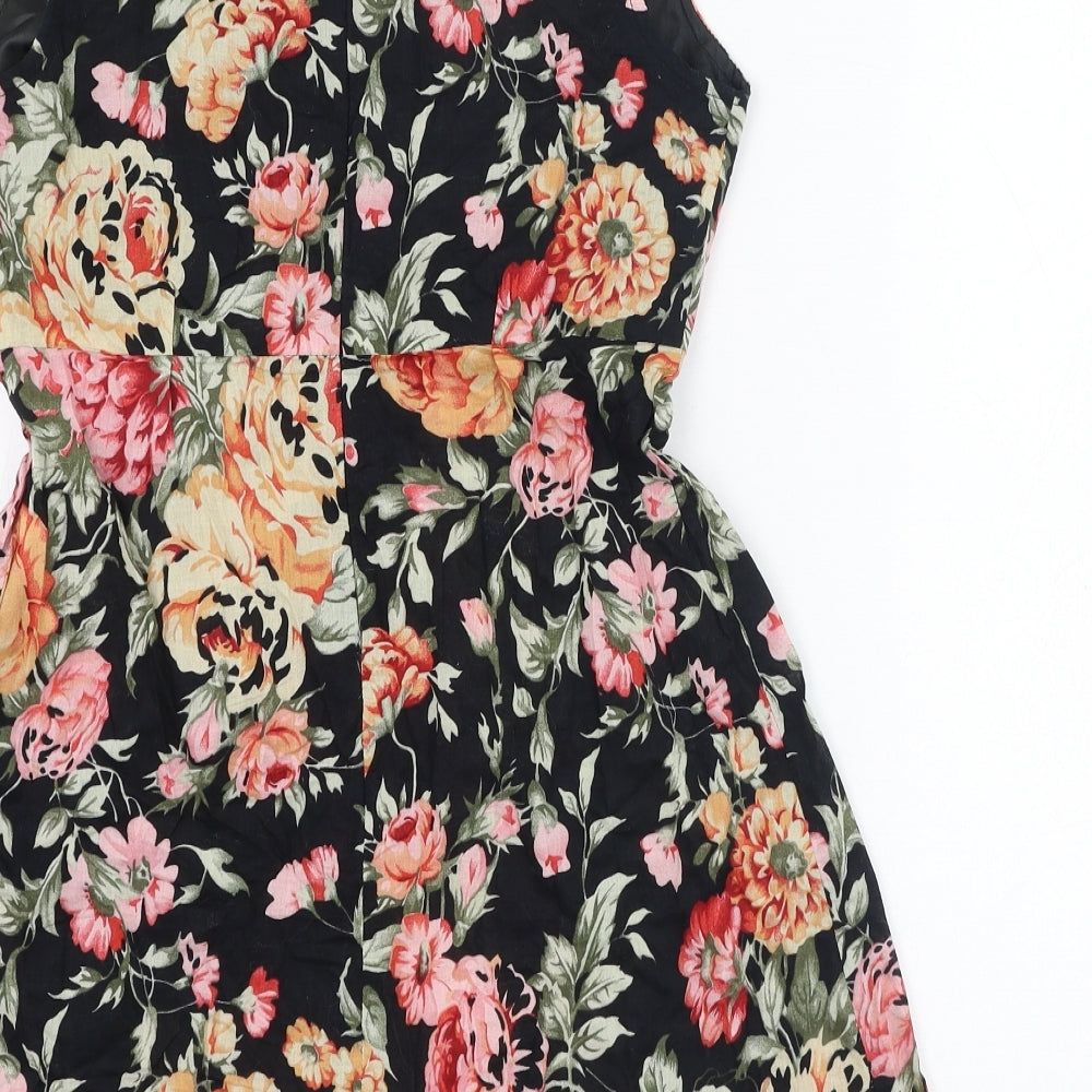 Angel Eye Womens Black Fair Isle Cotton Skater Dress  Size S  Round Neck Zip