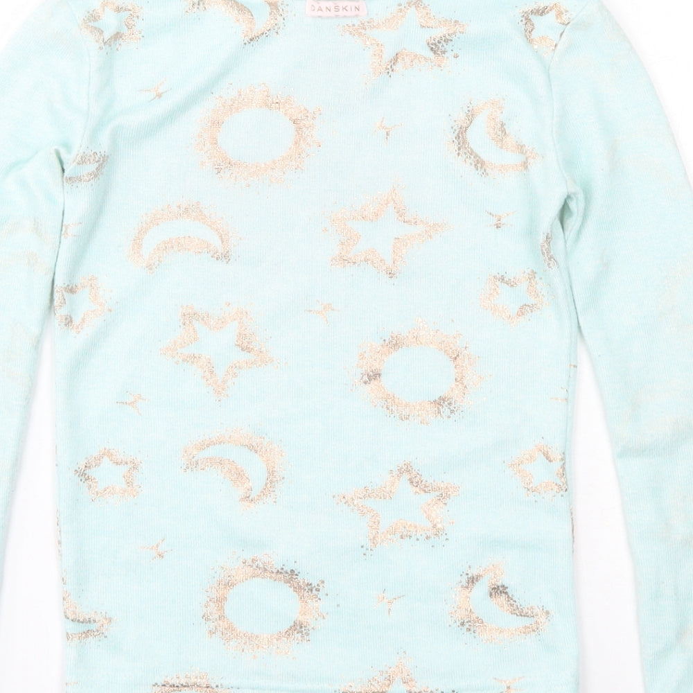 Danskin Girls Blue Round Neck Geometric Polyester Pullover Jumper Size 6 Years