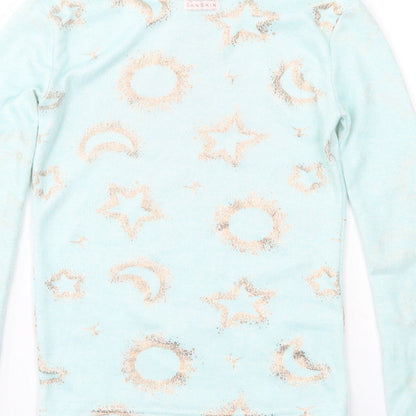 Danskin Girls Blue Round Neck Geometric Polyester Pullover Jumper Size 6 Years