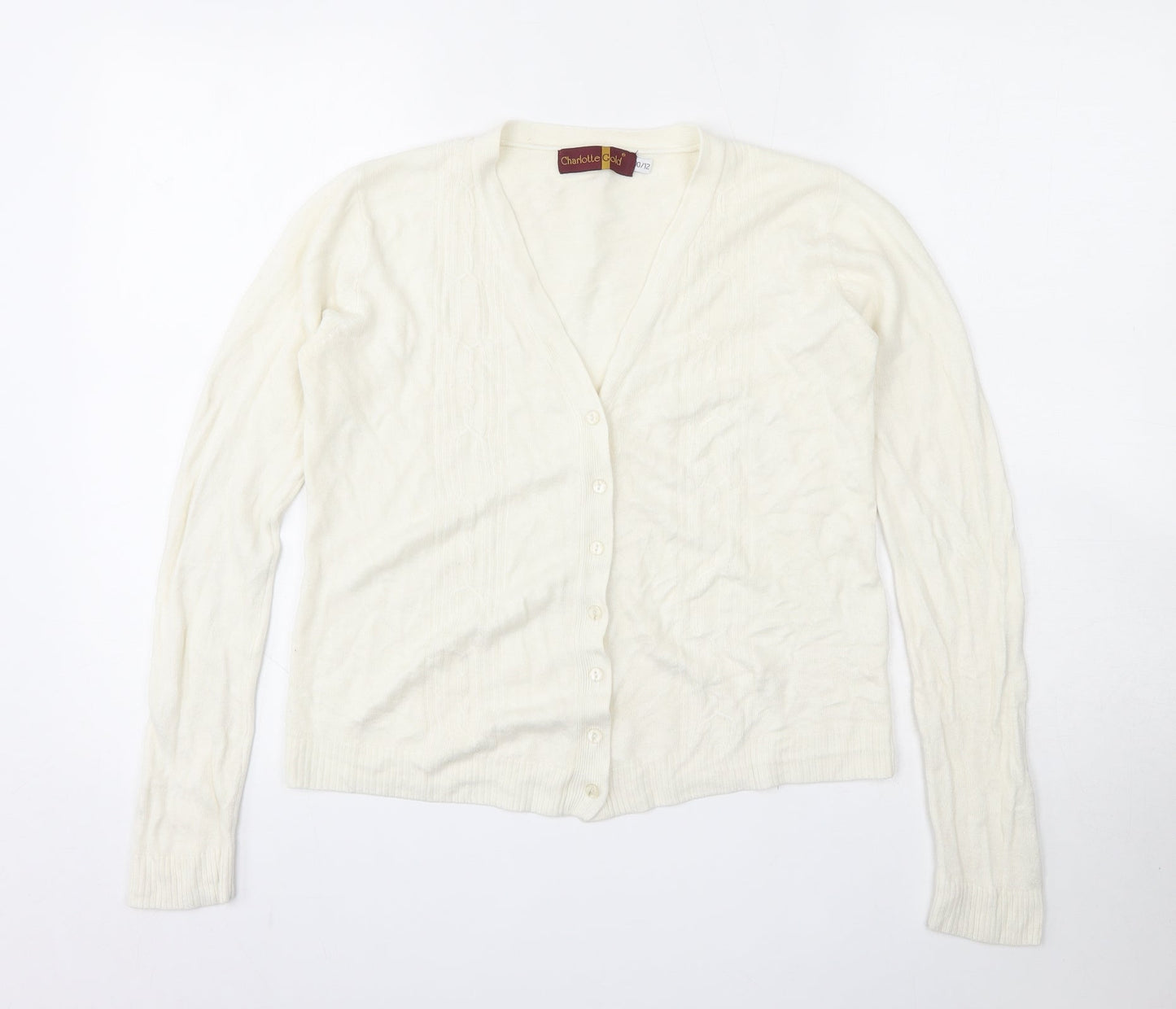 Charlotte Gold  Womens Ivory V-Neck  Acrylic Cardigan Jumper Size 10