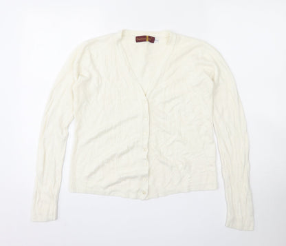 Charlotte Gold  Womens Ivory V-Neck  Acrylic Cardigan Jumper Size 10