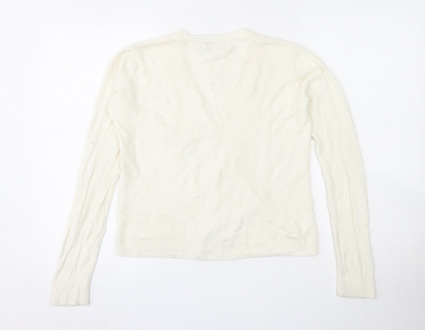 Charlotte Gold  Womens Ivory V-Neck  Acrylic Cardigan Jumper Size 10