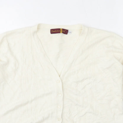 Charlotte Gold  Womens Ivory V-Neck  Acrylic Cardigan Jumper Size 10