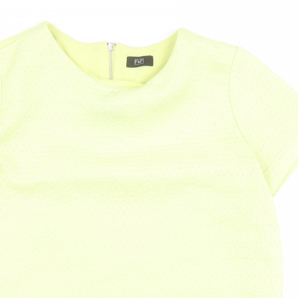 F&F Womens Yellow Floral Polyester Basic T-Shirt Size 10 Round Neck