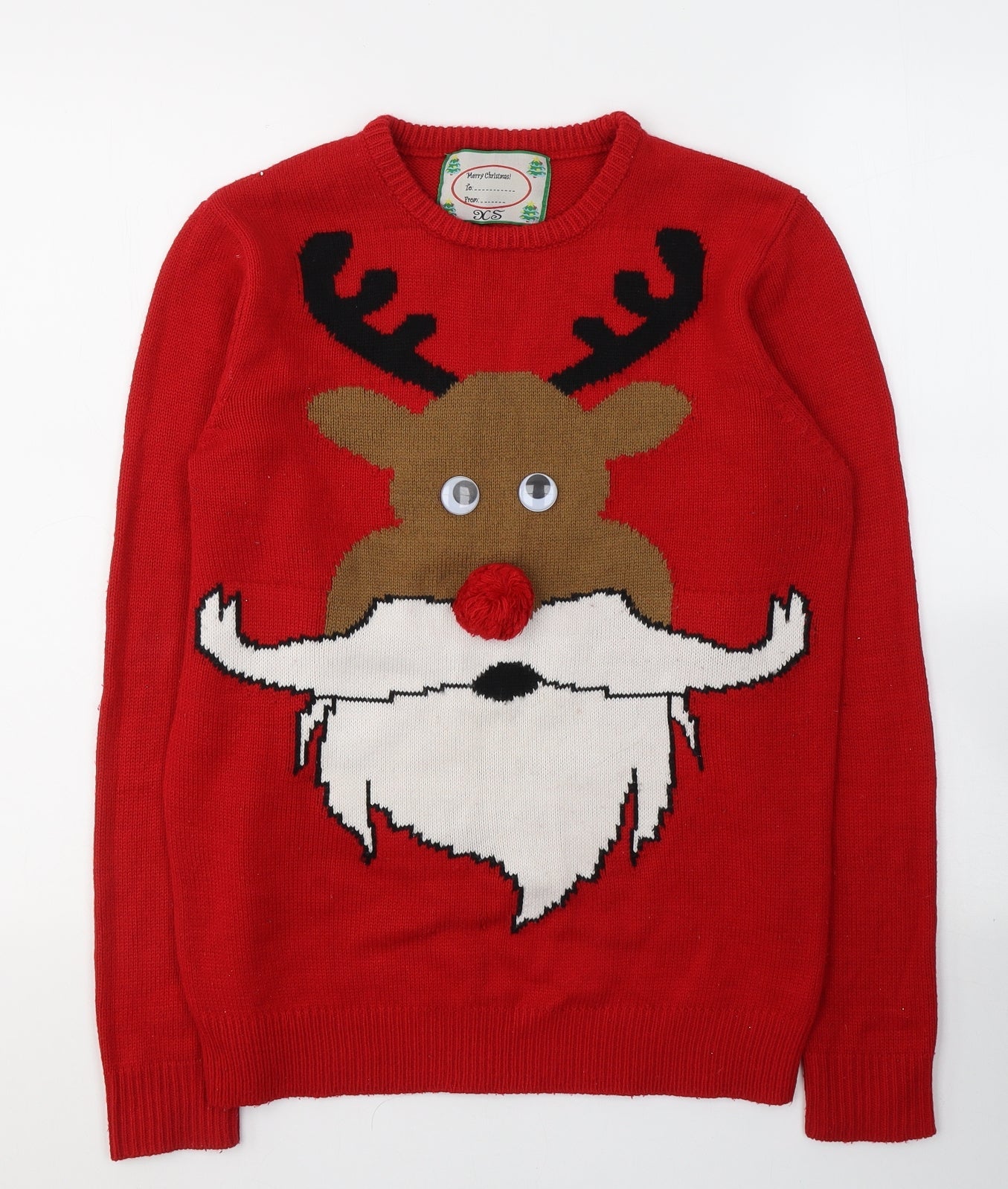 Marks and Spencer Mens Red Round Neck  Acrylic Pullover Jumper Size XS   - Christmas jumper