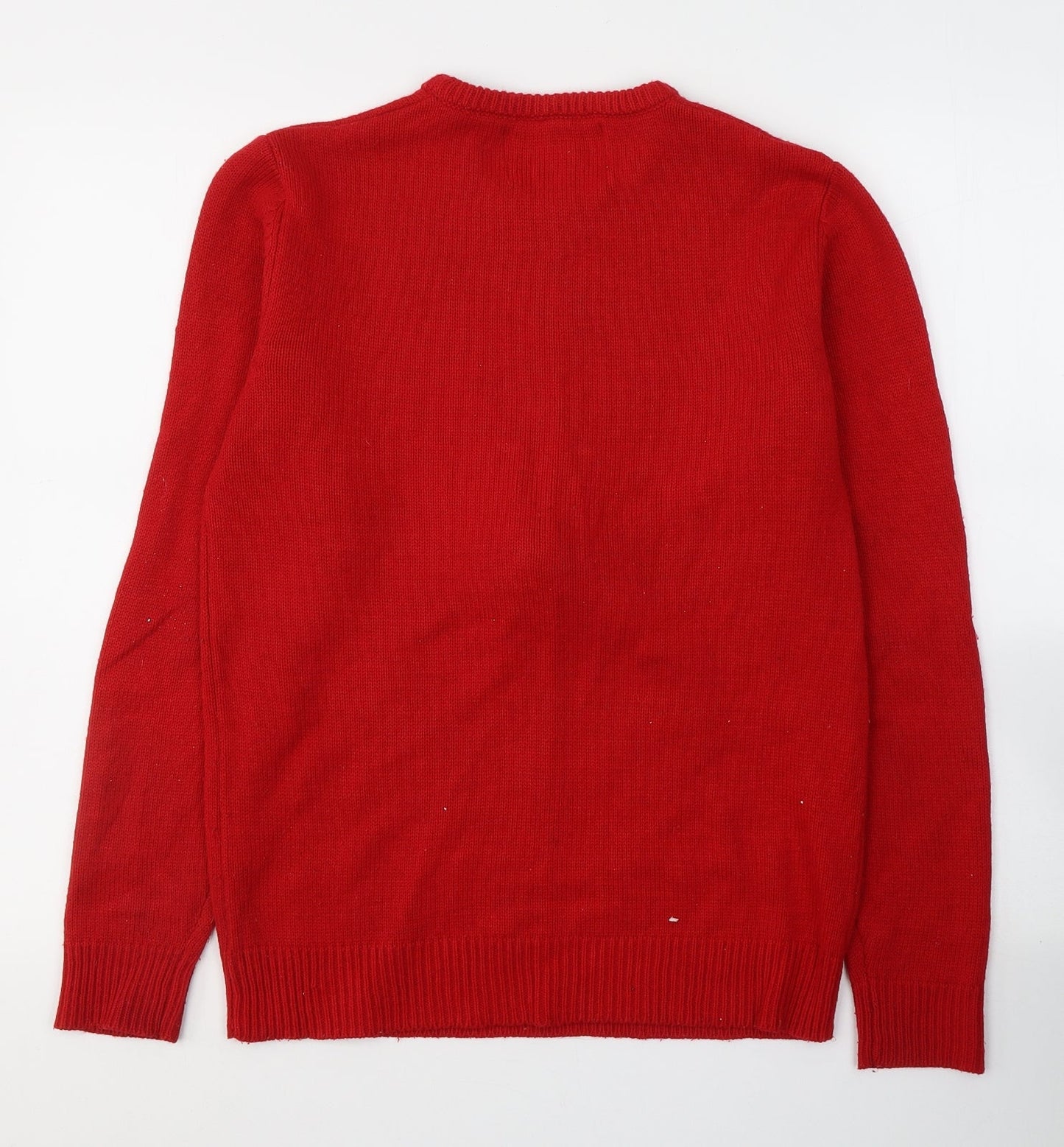 Marks and Spencer Mens Red Round Neck  Acrylic Pullover Jumper Size XS   - Christmas jumper