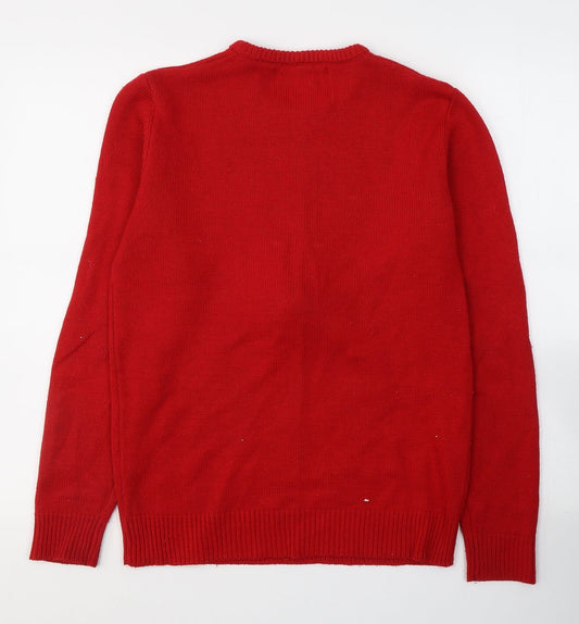 Marks and Spencer Mens Red Round Neck  Acrylic Pullover Jumper Size XS   - Christmas jumper