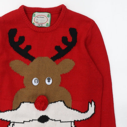Marks and Spencer Mens Red Round Neck  Acrylic Pullover Jumper Size XS   - Christmas jumper