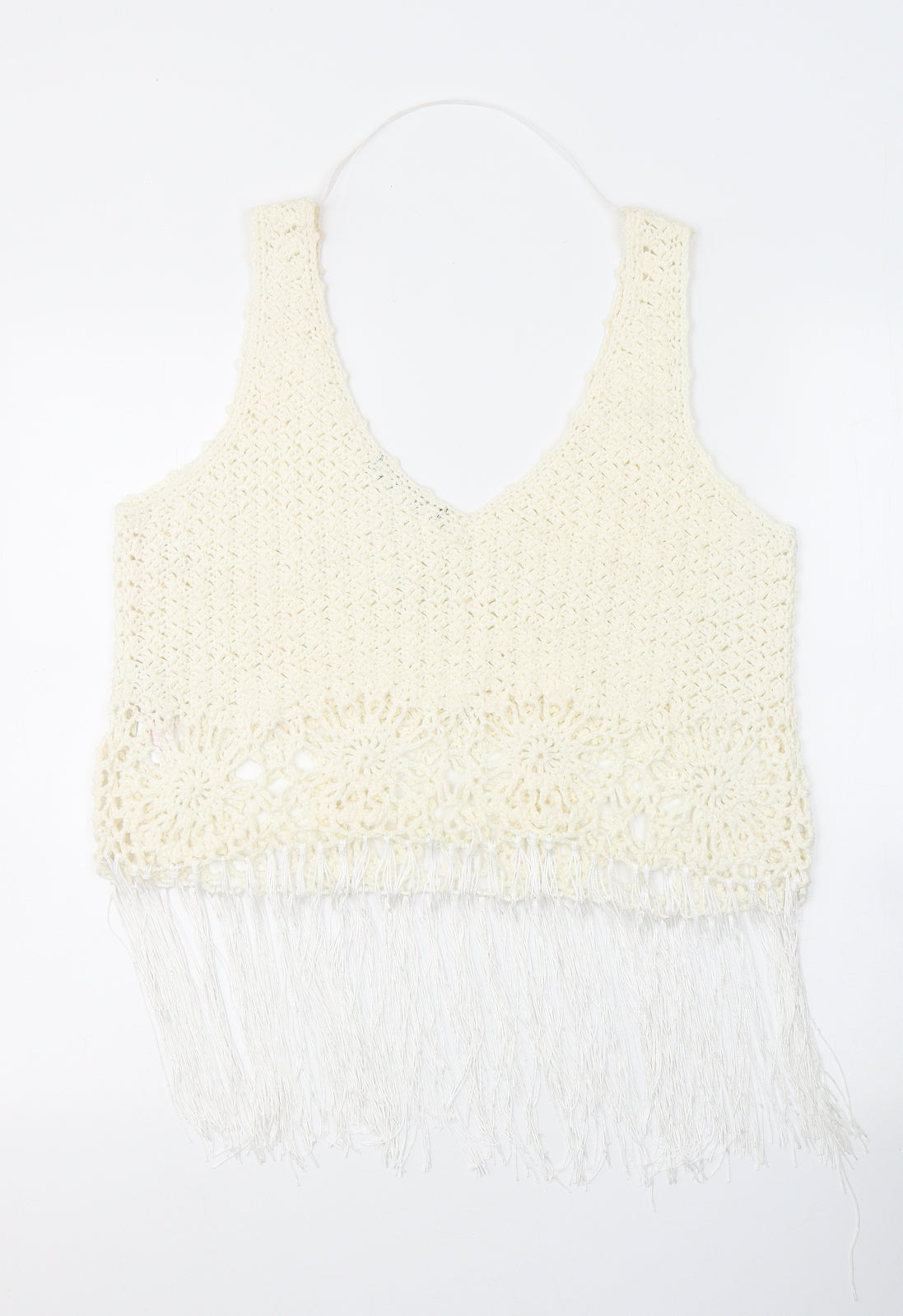 Atmosphere Womens White V-Neck Floral Acrylic Vest Jumper Size L