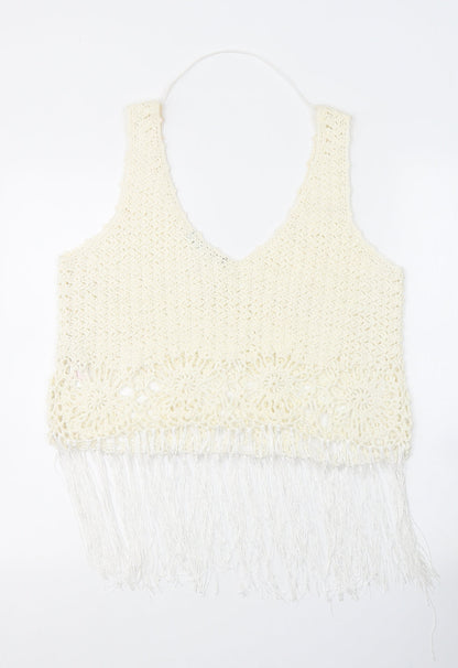 Atmosphere Womens White V-Neck Floral Acrylic Vest Jumper Size L