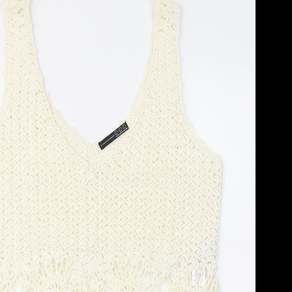 Atmosphere Womens White V-Neck Floral Acrylic Vest Jumper Size L