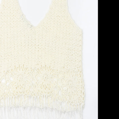 Atmosphere Womens White V-Neck Floral Acrylic Vest Jumper Size L