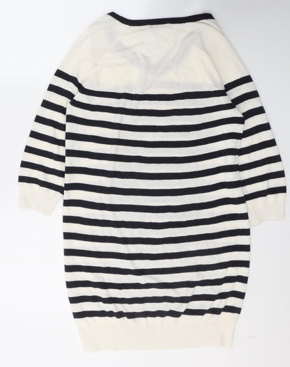 TU Womens White Striped Acrylic Jumper Dress  Size 10  V-Neck Pullover - Heart