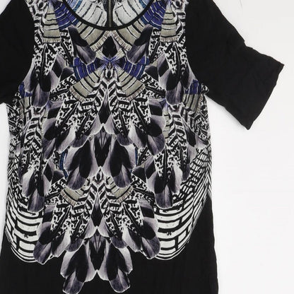 Warehouse Womens Black Geometric Viscose A-Line  Size 10  Round Neck Zip