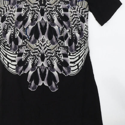 Warehouse Womens Black Geometric Viscose A-Line  Size 10  Round Neck Zip