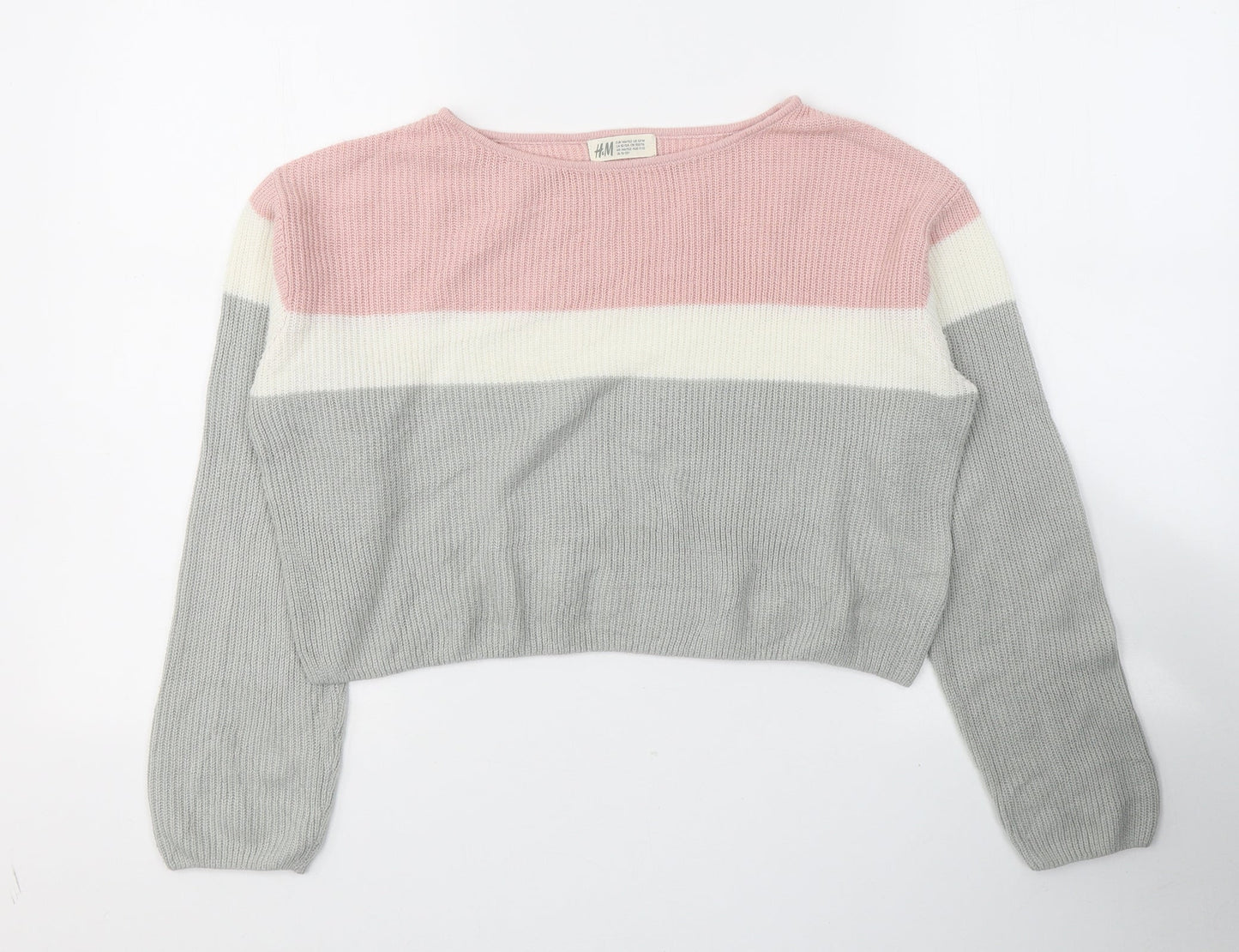 H&M Girls Multicoloured Boat Neck Striped Acrylic Pullover Jumper Size 10-11 Years  Pullover