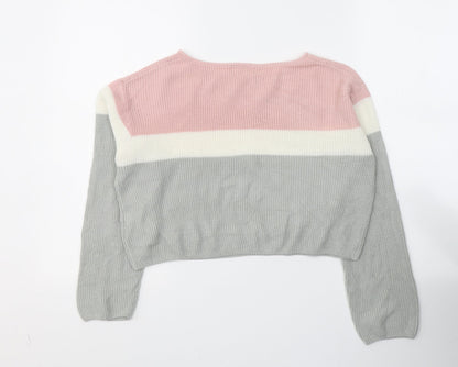 H&M Girls Multicoloured Boat Neck Striped Acrylic Pullover Jumper Size 10-11 Years  Pullover