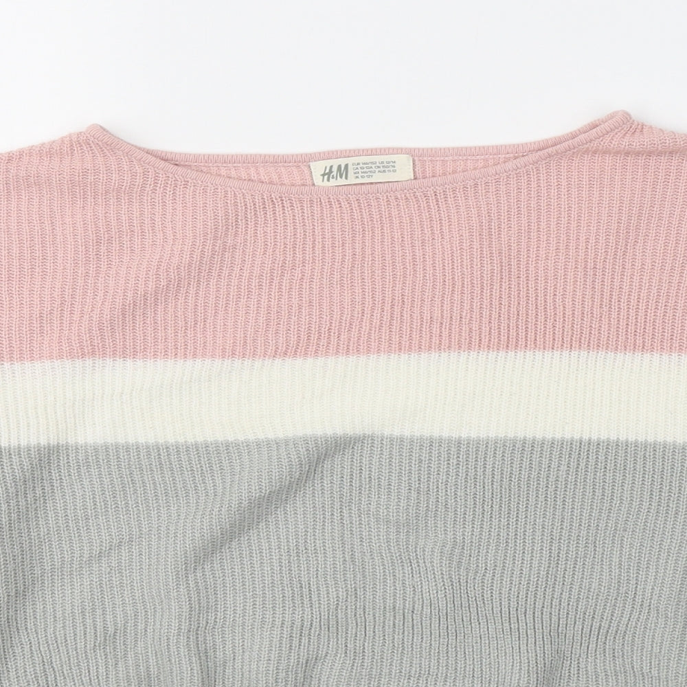 H&M Girls Multicoloured Boat Neck Striped Acrylic Pullover Jumper Size 10-11 Years  Pullover