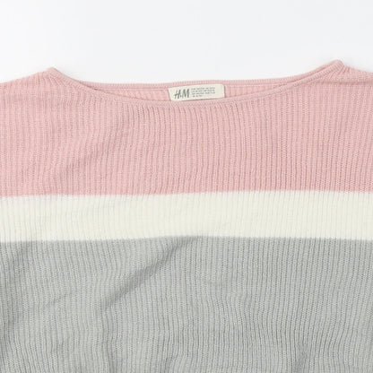 H&M Girls Multicoloured Boat Neck Striped Acrylic Pullover Jumper Size 10-11 Years  Pullover