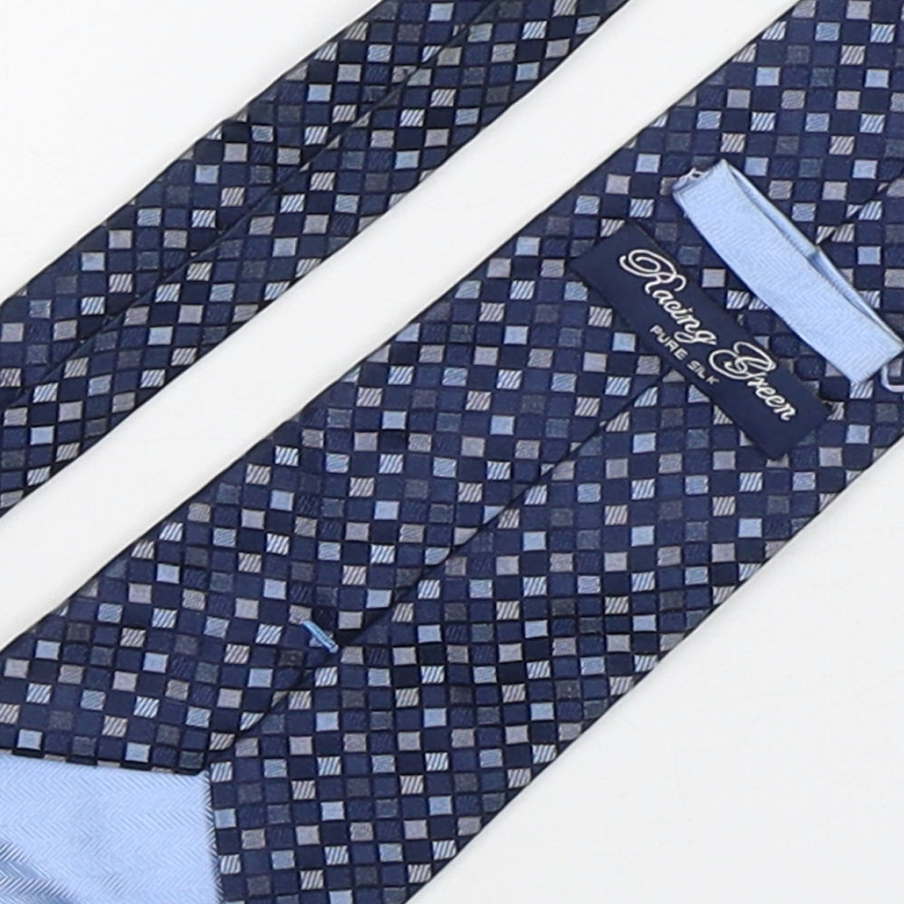 Racing Green  Mens Blue Plaids & Checks Silk Pointed Tie One Size