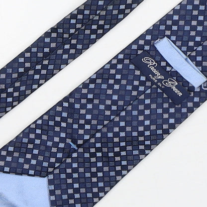 Racing Green  Mens Blue Plaids & Checks Silk Pointed Tie One Size