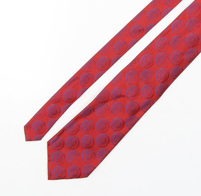 Soprano Mens Red Geometric Silk Pointed Tie One Size