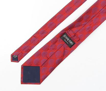 Soprano Mens Red Geometric Silk Pointed Tie One Size