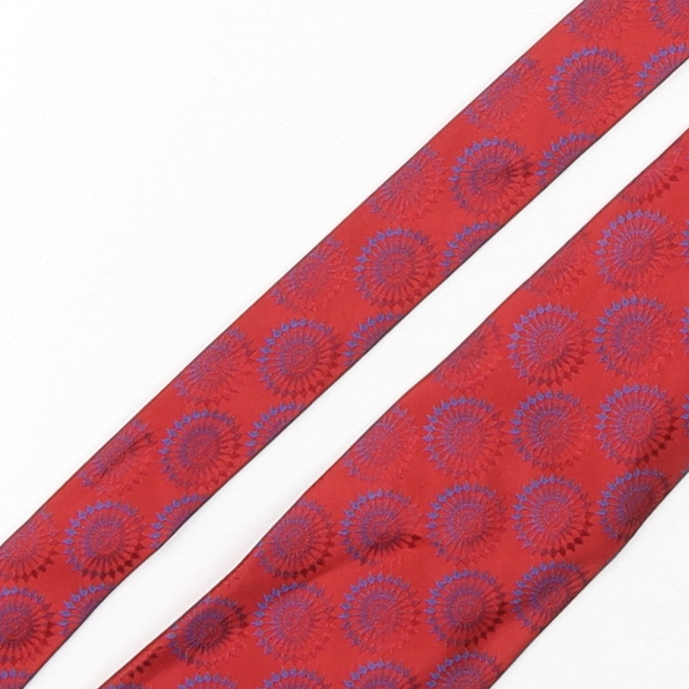 Soprano Mens Red Geometric Silk Pointed Tie One Size