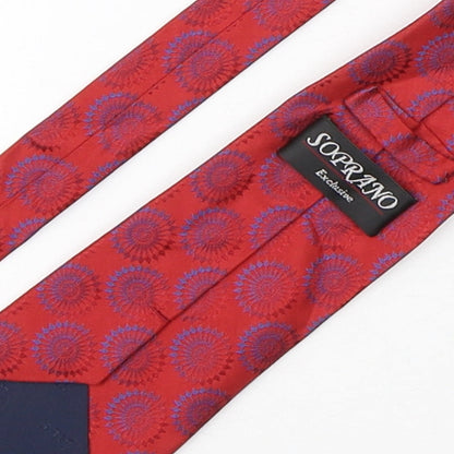 Soprano Mens Red Geometric Silk Pointed Tie One Size