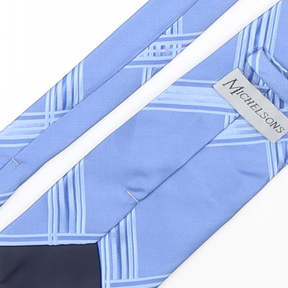 Michelsons Mens Blue Plaids & Checks Polyester Pointed Tie One Size
