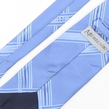 Michelsons Mens Blue Plaids & Checks Polyester Pointed Tie One Size