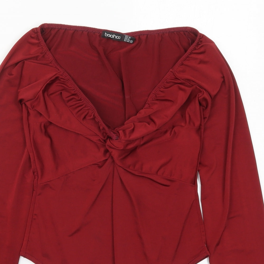 Boohoo Womens Red  Polyester Bodysuit Outfit/Set Size 10  Button