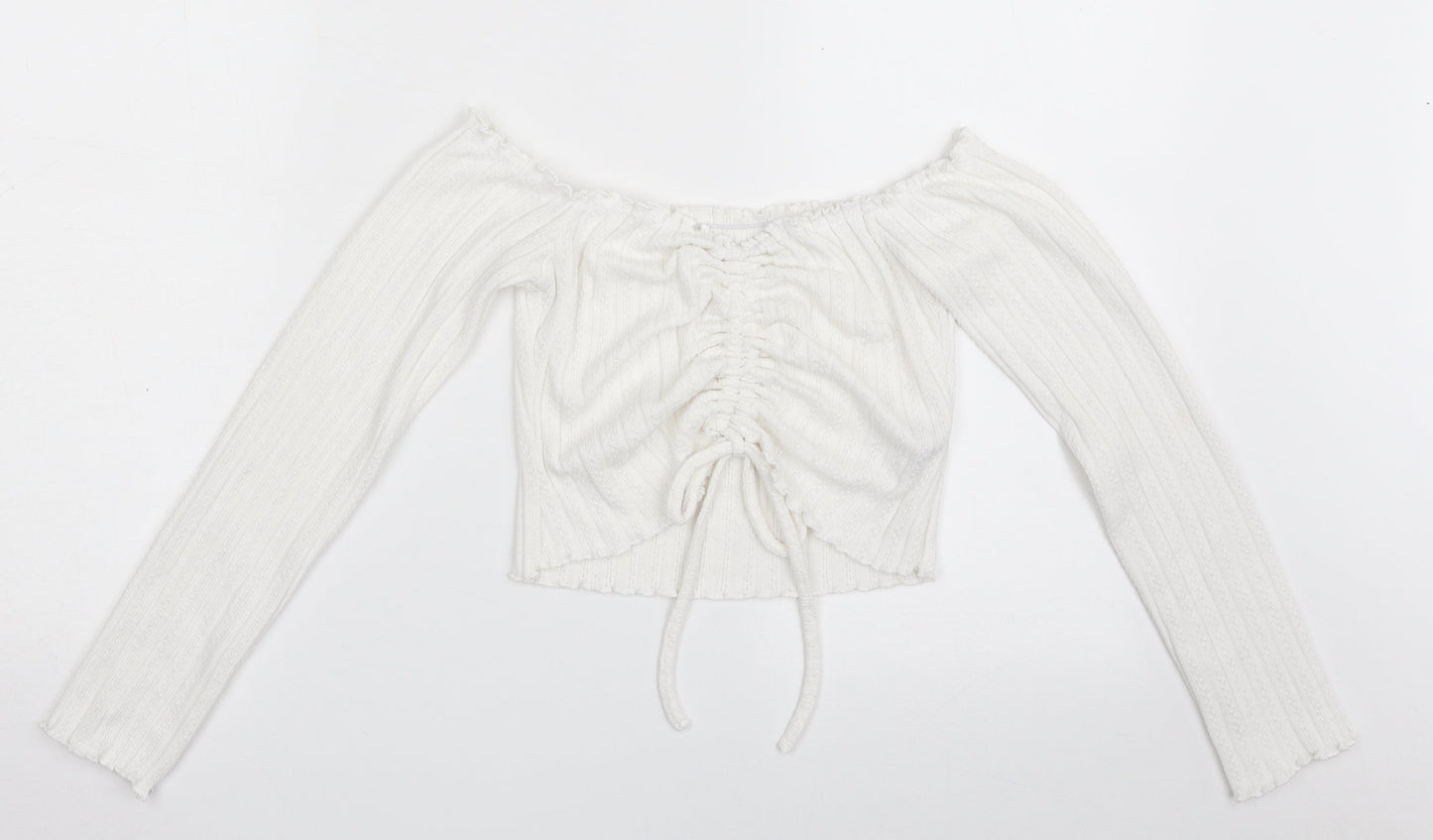 SheIn Womens White  Polyester Cropped T-Shirt Size M Off the Shoulder