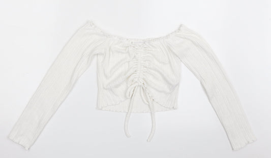 SheIn Womens White  Polyester Cropped T-Shirt Size M Off the Shoulder