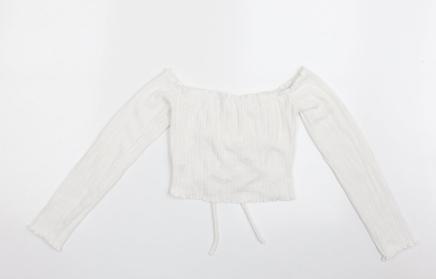 SheIn Womens White  Polyester Cropped T-Shirt Size M Off the Shoulder