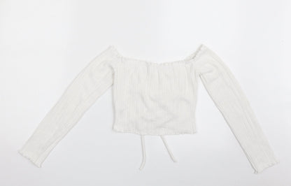 SheIn Womens White  Polyester Cropped T-Shirt Size M Off the Shoulder