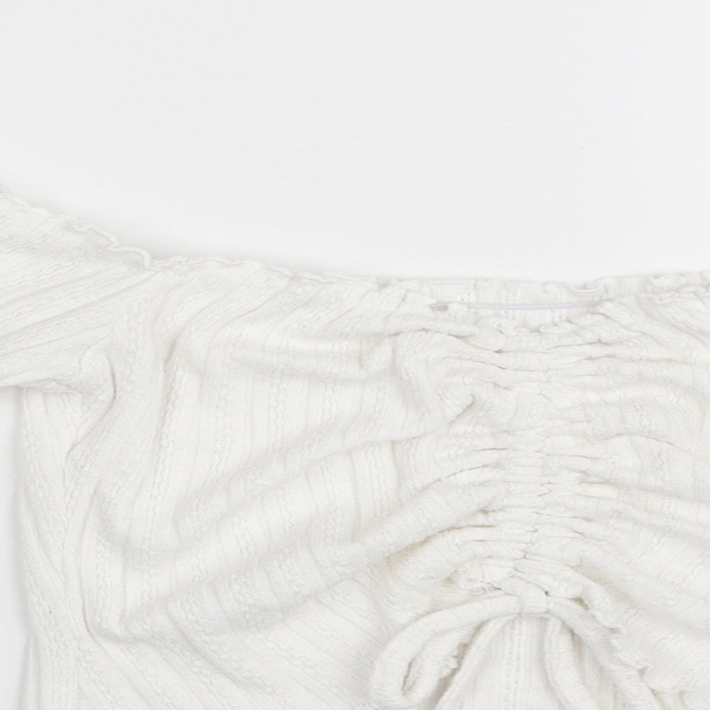 SheIn Womens White  Polyester Cropped T-Shirt Size M Off the Shoulder