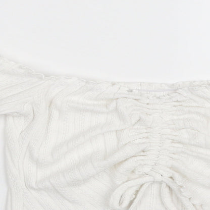 SheIn Womens White  Polyester Cropped T-Shirt Size M Off the Shoulder