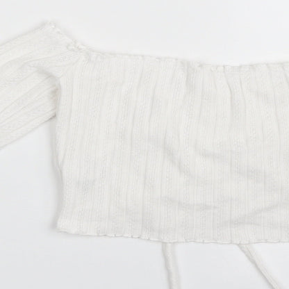 SheIn Womens White  Polyester Cropped T-Shirt Size M Off the Shoulder