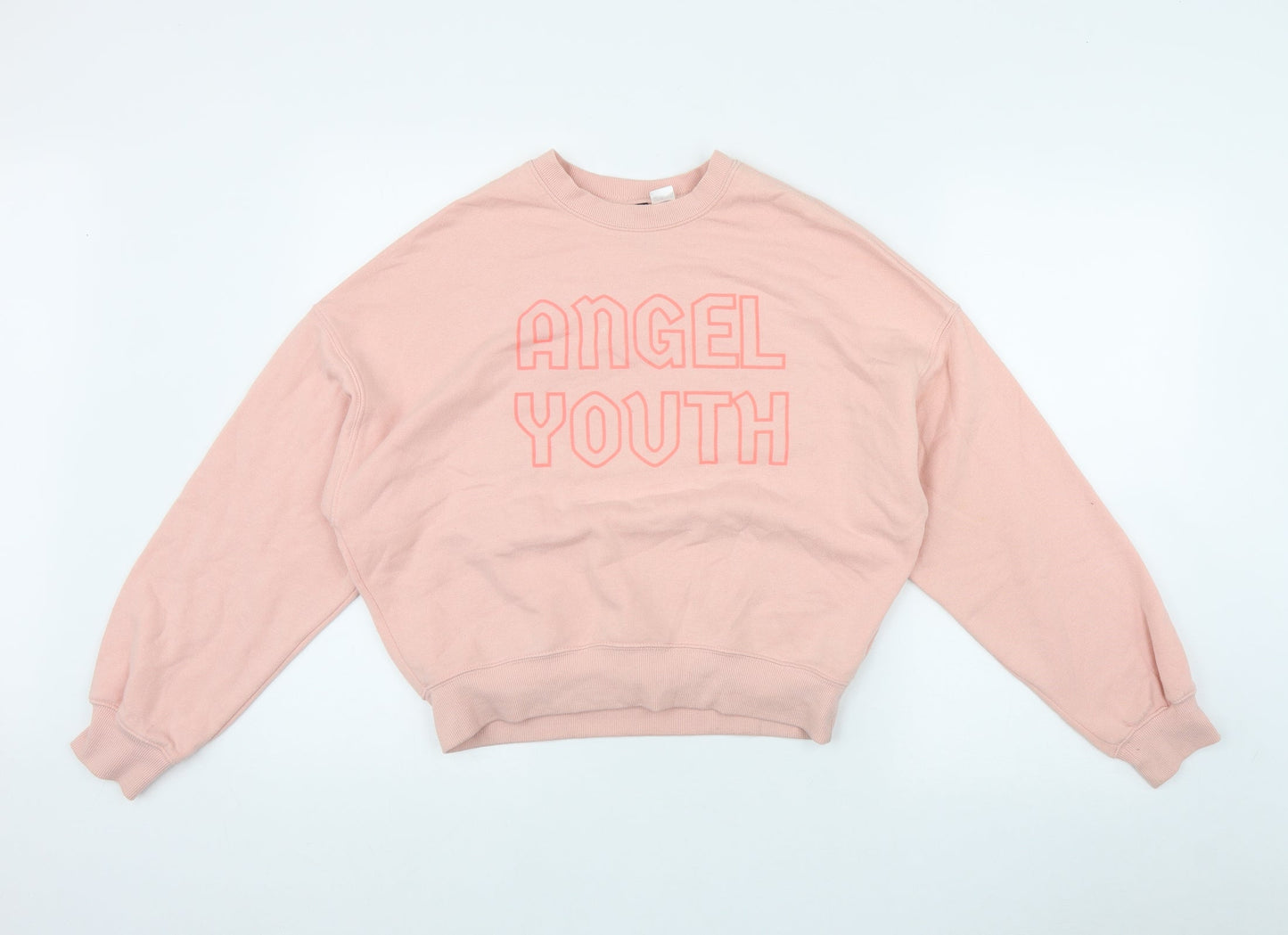 H&M Womens Pink  Cotton Pullover Sweatshirt Size XS   - 'Angel Youth'