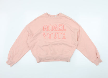 H&M Womens Pink  Cotton Pullover Sweatshirt Size XS   - 'Angel Youth'